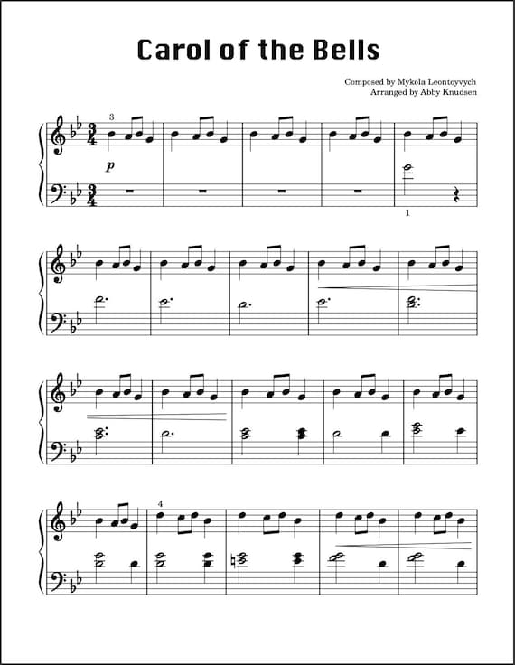 Carol of the Bells Easy Christmas Piano Sheet Music Printable PDF