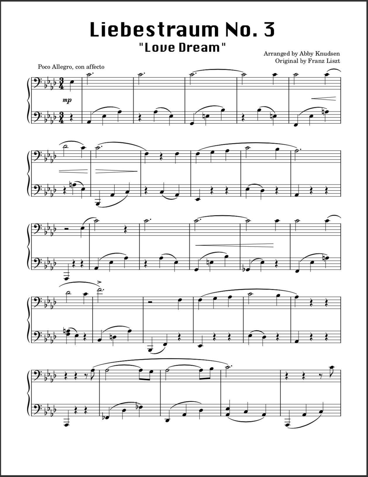 SIMPLIFIED Liebestraum No. 3 Liszt Piano Sheet Music "love Dream" Printable PDF Etsy