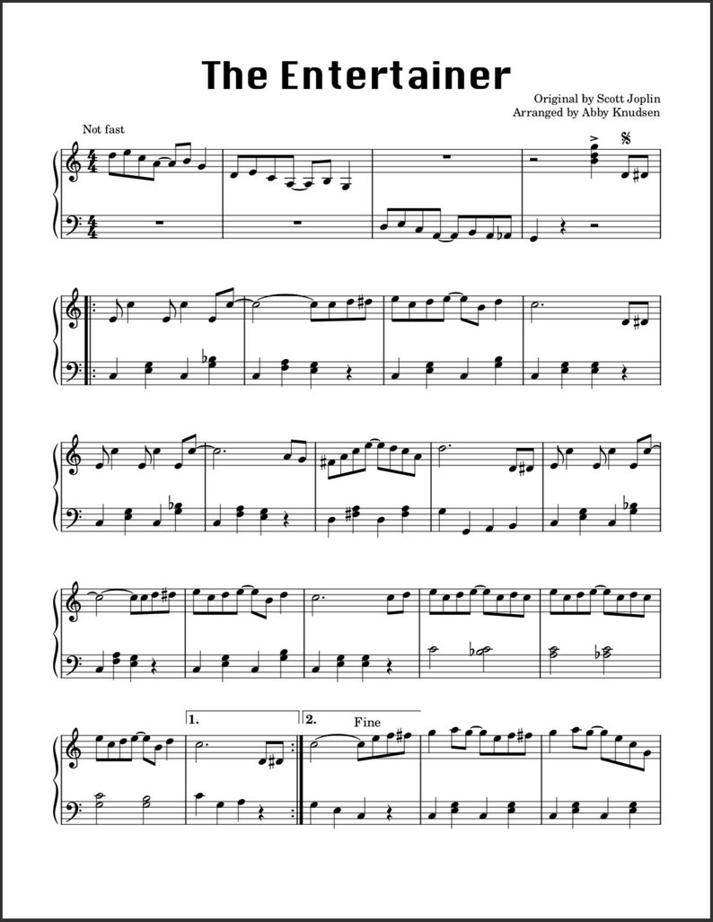 SIMPLIFIED The Entertainer Easy Joplin Piano Sheet Music Printable PDF image 1