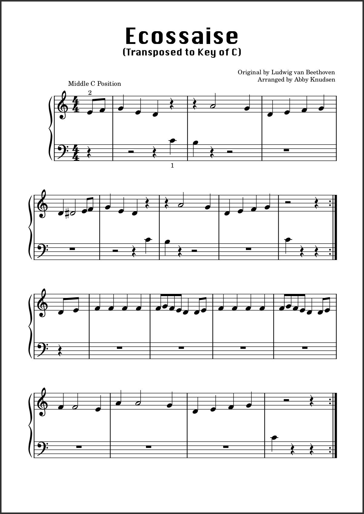 Primer Level Beethoven Set Easy Piano Sheet Music Printable PDF - Etsy
