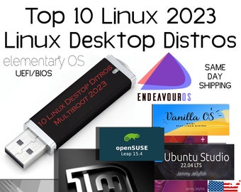 Linux 10 in 1 USB Installer UEFI/BIOS Best ValueLinux Mint, Ubuntu, Fendora, OpenSUSE, ElementryOS, Parrot Home, Ubuntu Server,  VanillaOS,