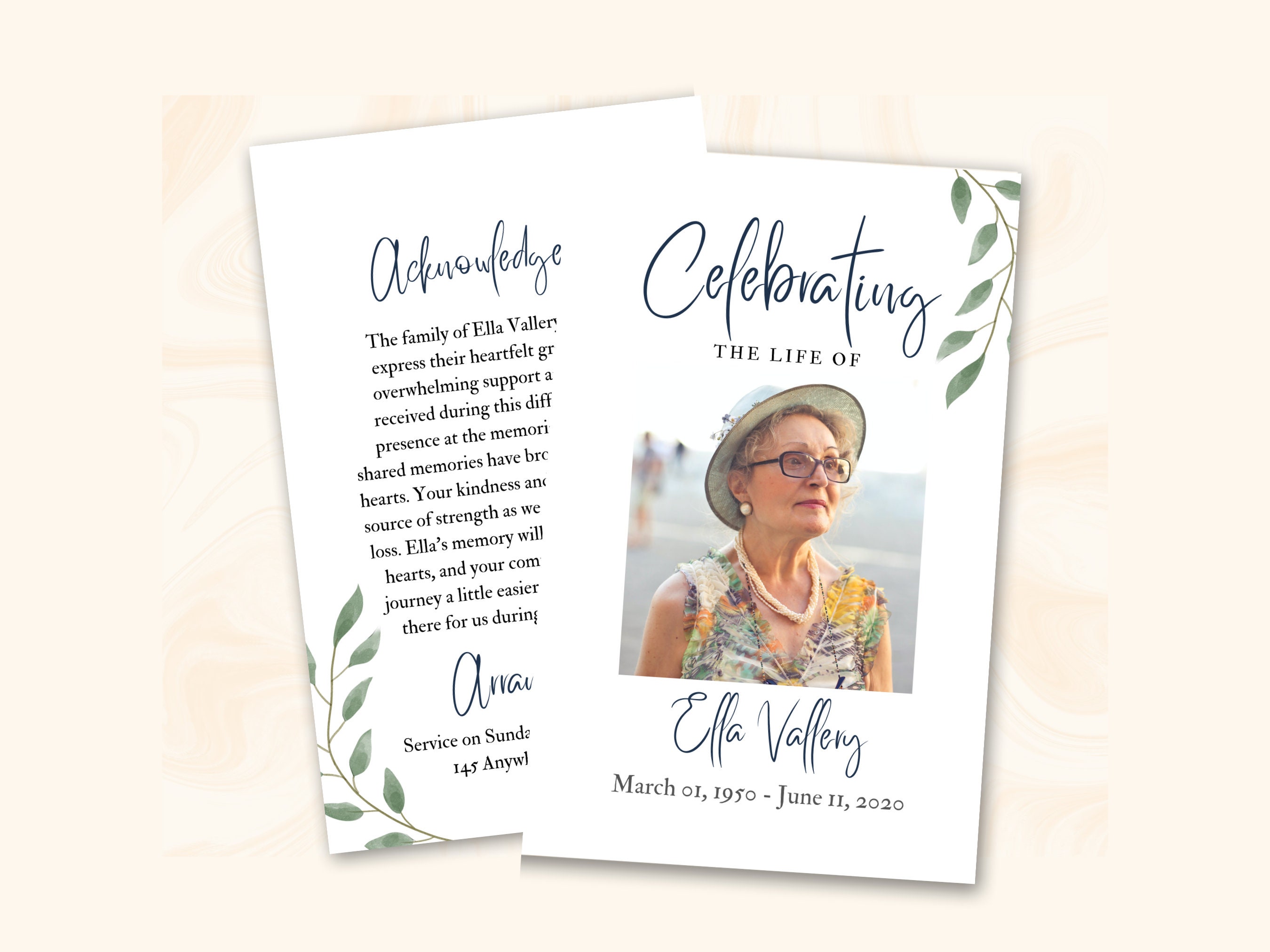 Editable Funeral Greenery Leaf Program Template Celebrating the Life of ...
