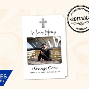 Funeral Editable Catholic Religious In Loving Memory Program Template, Printable Funeral Memorial Program Modern Minimalist Order of Service