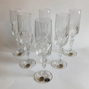 Vintage 70’s bohemia Czechoslovakia cut lead crystal champagne flutes pinwheel set of 6 tableware barware glasses