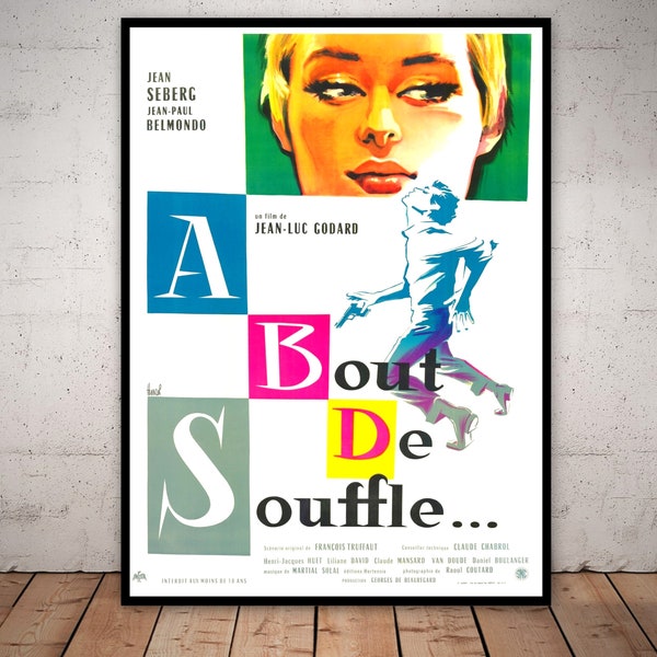 Breathless - Vintage Movie Poster - French Cinema - Godard - Art Film - A Bout de Suffle - Printable Art