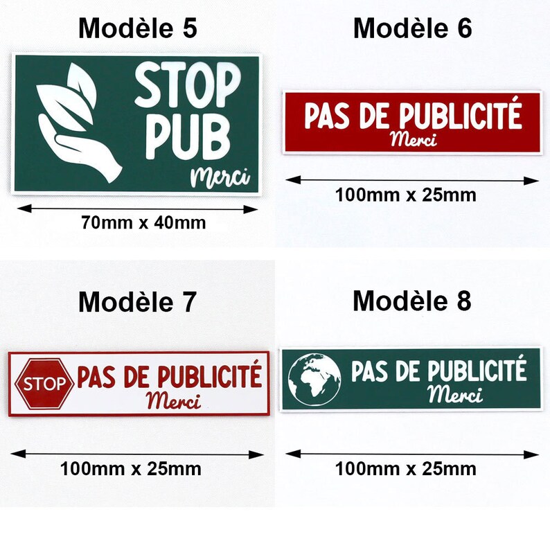 Plaque Stop Pub Différentes Tailles Et Couleurs à placer sur votre boite aux lettres ou entrée d'appartement image 3