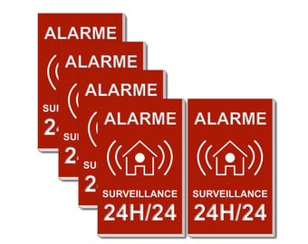 LOT de 5 Plaques alarme plastique acrylique avec GRAVURE épaisseur 1.6mm de dimensions 40x25mm dissuasif pour votre habitat, maison