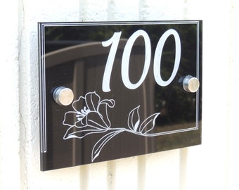 Plexiglas house number plate 3mm engraved for your home entrance or house size 15cm by 10cm