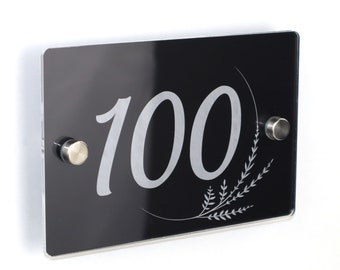 Home number plate in Anodized Aluminum BLACK and plexiglass on the front, modern and design, 150x100mm, for your home