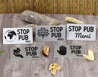 Pub Stop Sign in Silver Aluminum and Engraved for Mailbox 70mmx40mm, Solid and Weather Resistant