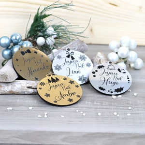 Original personalized flat acrylic Christmas ball with first name diameter 70mm for the 2022 Christmas tree