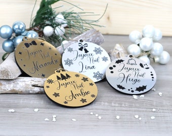 Boule de Noël plate en acrylique personnalisée originale avec prénom diamètre 70mm pour le sapin de Noël 2022