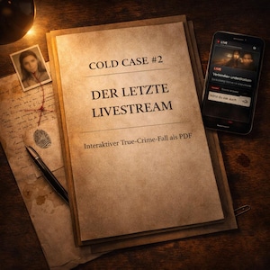 Cold Case #2 – Der letzte Livestream | True-Crime Spiel zum Ausdrucken | Ermittlungsakte PDF | Escape Game zuhause | Mystery Krimi Rätsel