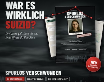Cold Case Spiel zum Ausdrucken Deutsch, Krimi Rätsel für Erwachsene, True Crime Detektivspiel PDF: Spurlos verschwunden
