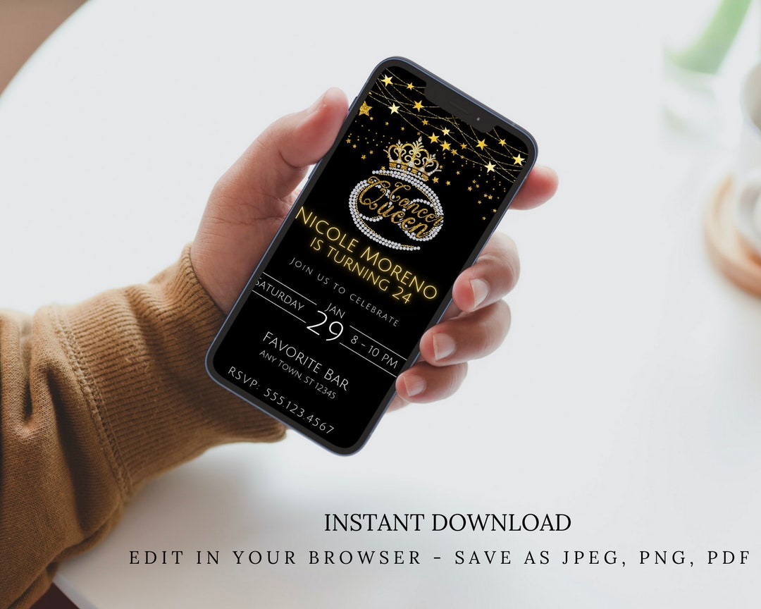Editable Birthday Invitation Template Black and Gold Birthday Invite ...