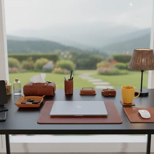Handmade Leather Desk Organizer Set: Personalized Office Decor
