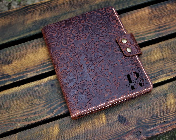 Personalized Leather Padfolio: Floral Embossed Business Portfolio