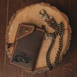 Personalized Leather Biker Wallet with Chain: Handmade, Customizable