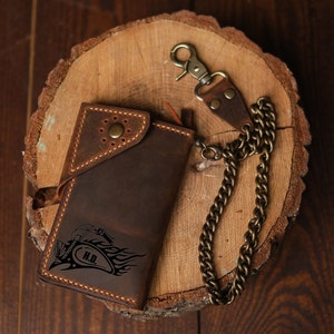 Cartera de motociclista de cuero personalizada con cadena, patrón de cartera de motociclista, cartera con cadena, cartera de motociclista para hombre, regalo para novio, regalo de San Valentín