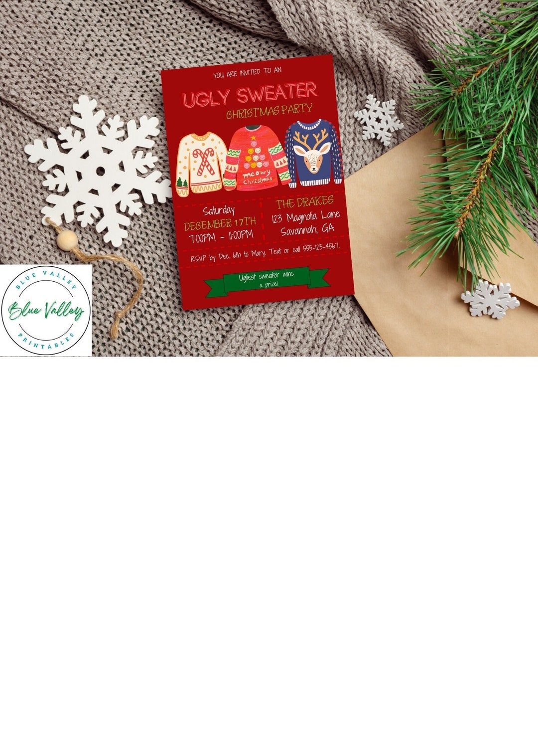 Christmas Party Invitation Template, Digital Download, Holiday