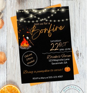 Bonfire Party Invitation Template, Digital Download, Printable ...