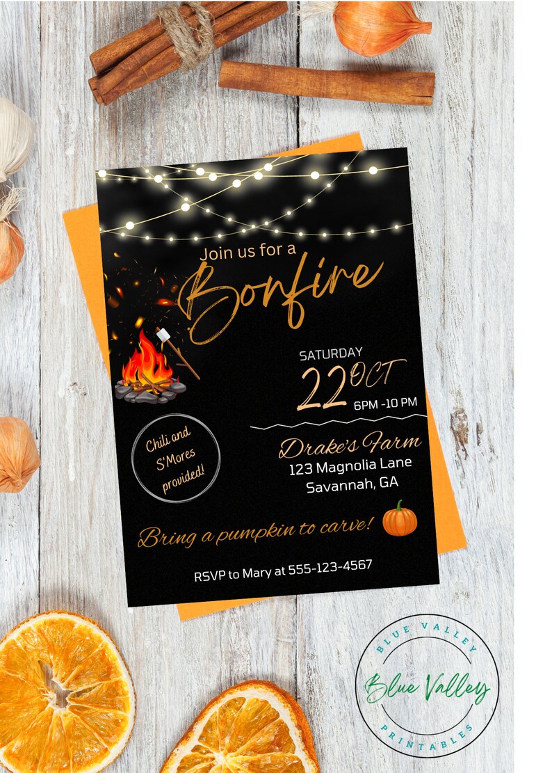 Bonfire Party Invitation Template, Digital Download, Printable ...