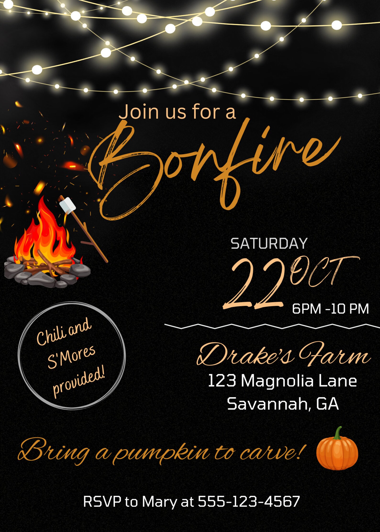 Bonfire Party Invitation Template, Digital Download, Printable