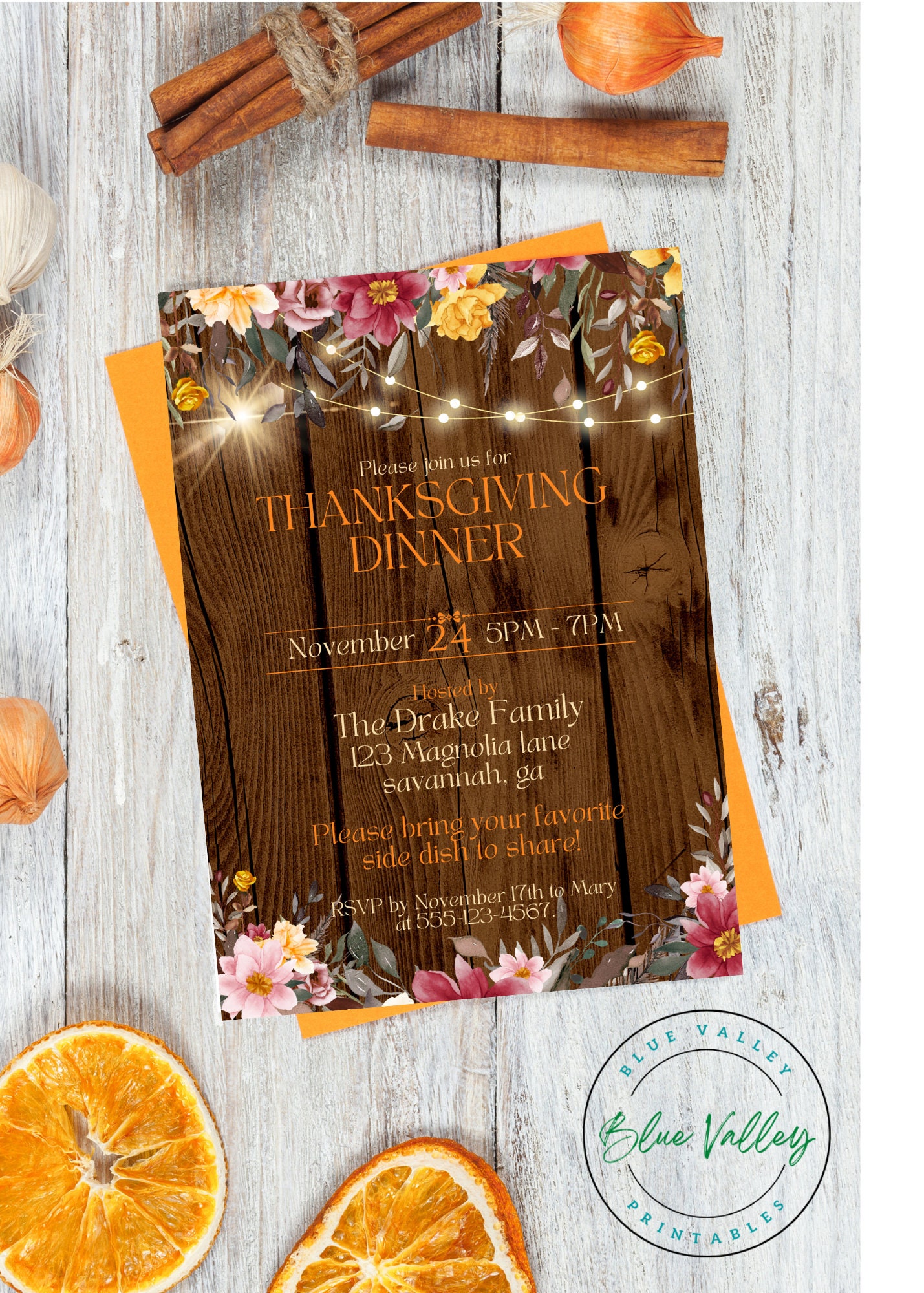 Thanksgiving Dinner Invitation Template Digital Download Printable