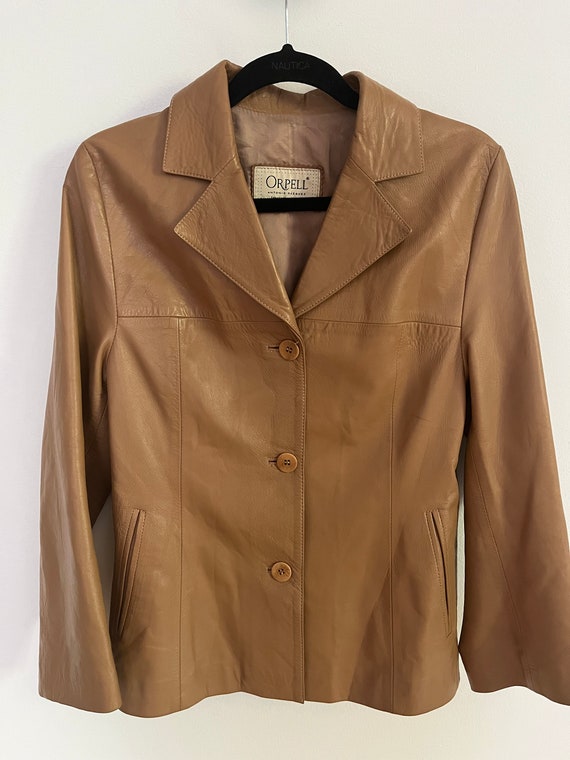 vintage tan leather blazer - image 1