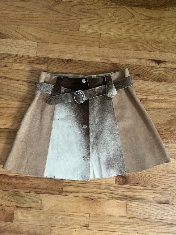 rare 70s suede cowhide patchwork skirt