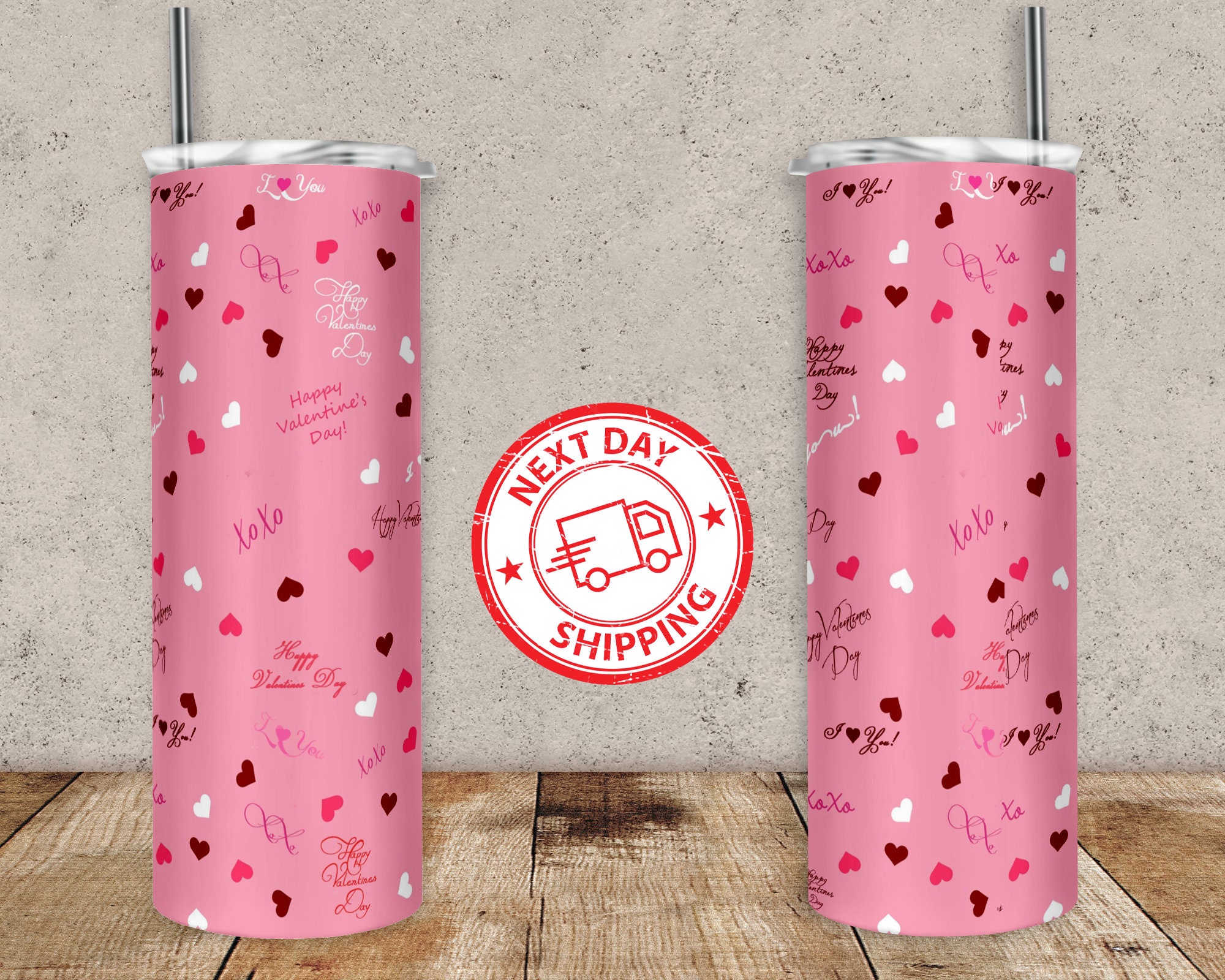 Valentine's Day 20 Oz Skinny Tumbler Wrap Double Wall Valentine Hearts