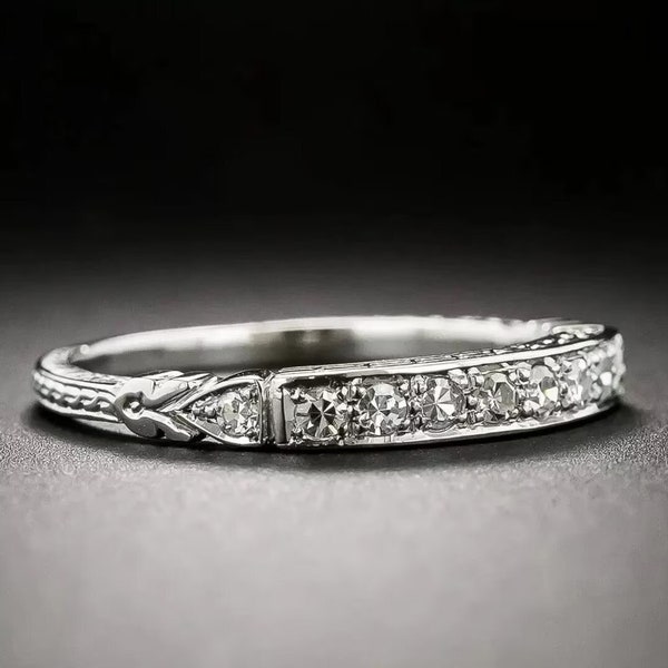 Vintage Retro Circa 1880s Art Deco Diamond Wedding Band Ring, Diamond Eternity Ring, Stackable Band, Anniversary Ring, Stackable Band