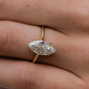 1.5 Ct Marquise Moissanite Engagement Ring,  Marquise Engagement Ring, Solitaire Wedding Ring, 14k Solid Gold Anniversary Ring, Promise Ring