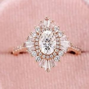 1.5 CT Star Burst Oval Moissanite Diamond Engagement Ring, Rose Gold Wedding Ring, Oval Diamond Wedding Ring, Anniversary Ring