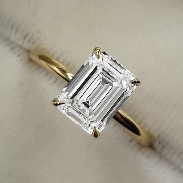 2.5 CT Emerald Cut Moissanite Engagement Ring, Emerald Cut Engagement Ring, Emerald Solitaire, Solitaire Engagement Ring, 2.5ct Emerald Cut