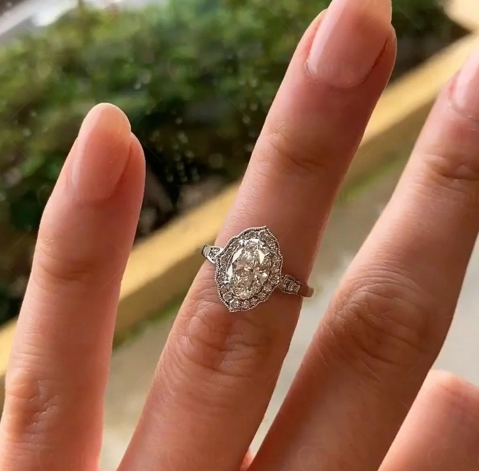 Art Deco Oval Engagement Ring, Vintage Inspired Ring, Antique Style ...