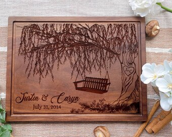 Personalized Cutting Board, Custom Engraved Charcuterie Board, Willow Tree With Tire Swing Board, Anniversary Gifts, Housewarming Present