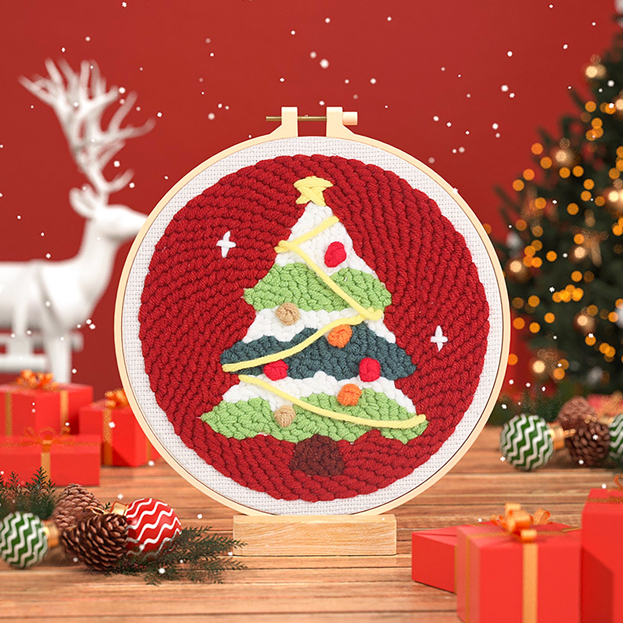 Christmas Punch Needle Coaster Kit 2 Pcs/craft Kit/punch Needle Beginner  Kit/tufting Coaster Kit/dıy Crafts Kit 