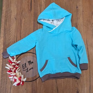 Hoodie mit Kapuze und Kangorootasche aus Musselin verschiedene Farben Kinder Größe 86-170 Bild 3