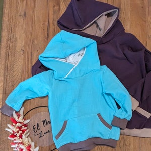 Hoodie mit Kapuze und Kangorootasche aus Musselin verschiedene Farben Kinder Größe 86-170 Bild 1