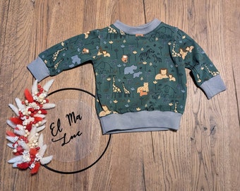 Sweatshirt aus Jerseystoff mit Bündchen für Babys und Kinder mit wilden Tieren - Safari - Größe 50-116