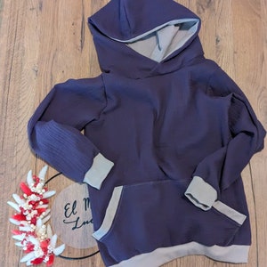 Hoodie mit Kapuze und Kangorootasche aus Musselin verschiedene Farben Kinder Größe 86-170 Bild 2