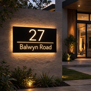 Letrero LED personalizado para número de casa, placa de dirección iluminada moderna, exterior de acero inoxidable para vivienda