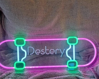 Custom Skateboard Name Neon Sign | Personalised Name Sign | Kids Birthday Gift | Custom Night Light | Neon Wall Art Bedroom Home Decor