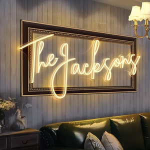 Insegna al neon personalizzata con nome di famiglia / Anniversario di matrimonio / Sfondo per matrimonio / Regalo di compleanno / Luce LED al neon / Decorazione per la casa con arte al neon