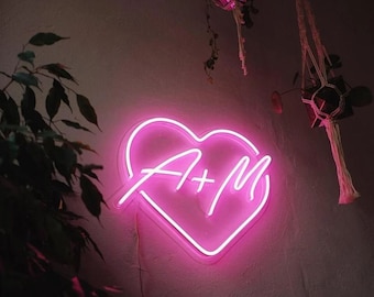 Custom Initials Heart LED Neon Sign | Wedding | Logo | Couple Surname Love Heart | Neon Light | Wall Decor | Home Decor