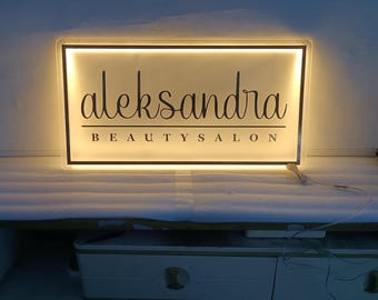 Custom LED Acrylic Business Logo Sign: Backlit Salon Decor