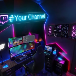 Insegna al neon a LED con ID social media personalizzato / Nome utente Twitch personalizzato Tag giocatore Luce al neon / Decorazione da parete / Decorazione per la casa