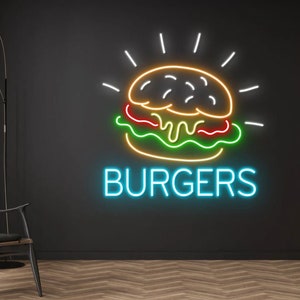 Letrero de neón LED de hamburguesa/logotipo de restaurante de tienda de hamburguesas personalizado luz de neón/letrero de comida rápida/decoración de pared del dormitorio