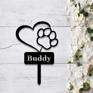 Personalized Dog Paw Heart Garden Stake: Pet Memorial Sign